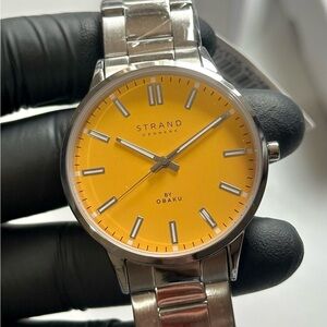 Strand By Obaku Classic S747GXCYS Mustard Yellow Dial Silver SS 42mm Men’s Watch